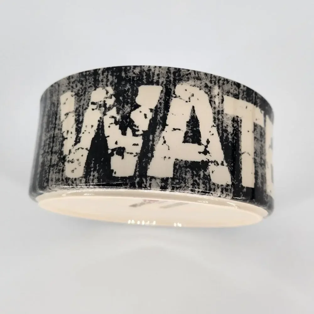 Stoneware Dog Water Dish – Black & Cream with Bone Design